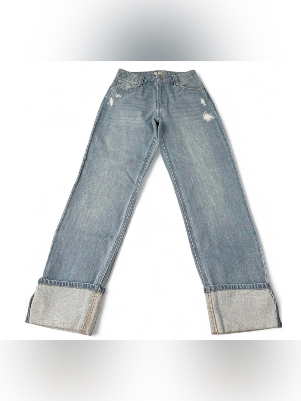 Rewash Light Blue Straight Leg Jeans with Cuffed Hem 100%cotton